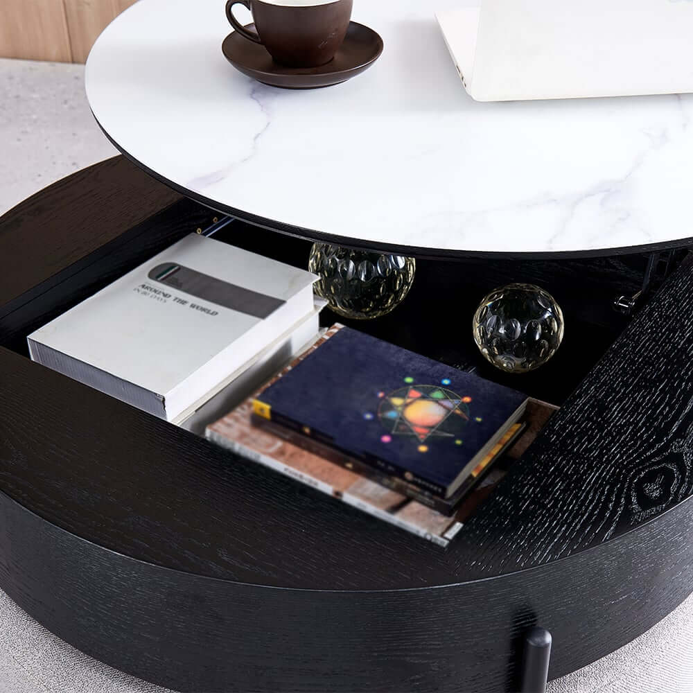 Modern White Lift-Top Coffee Table With Storage, Gold Base