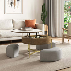 Modern White Lift-Top Coffee Table With Storage, Gold Base