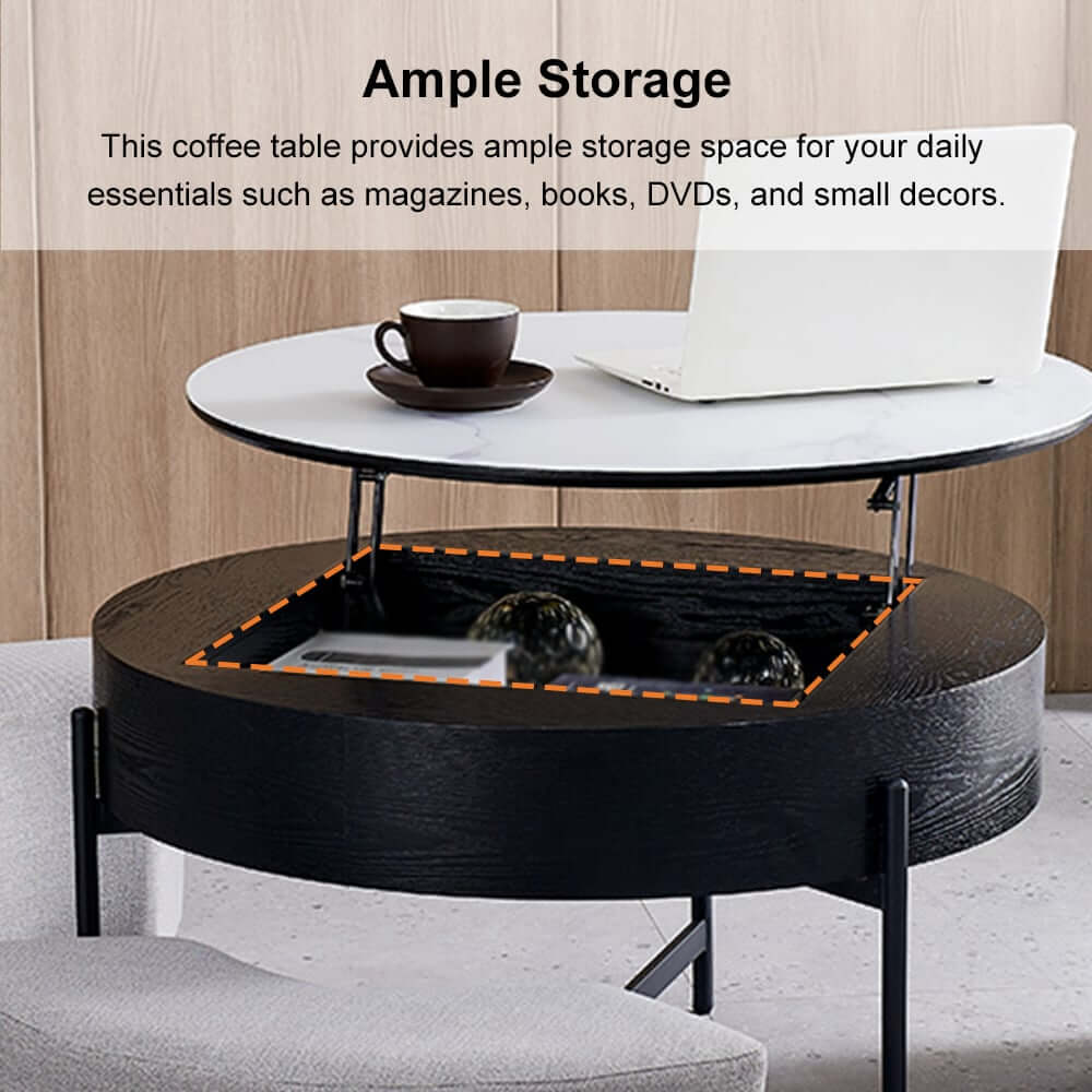 Modern White Lift-Top Coffee Table With Storage, Gold Base