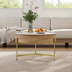 Modern White Lift-Top Coffee Table With Storage, Gold Base