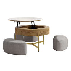 Modern White Lift-Top Coffee Table With Storage, Gold Base