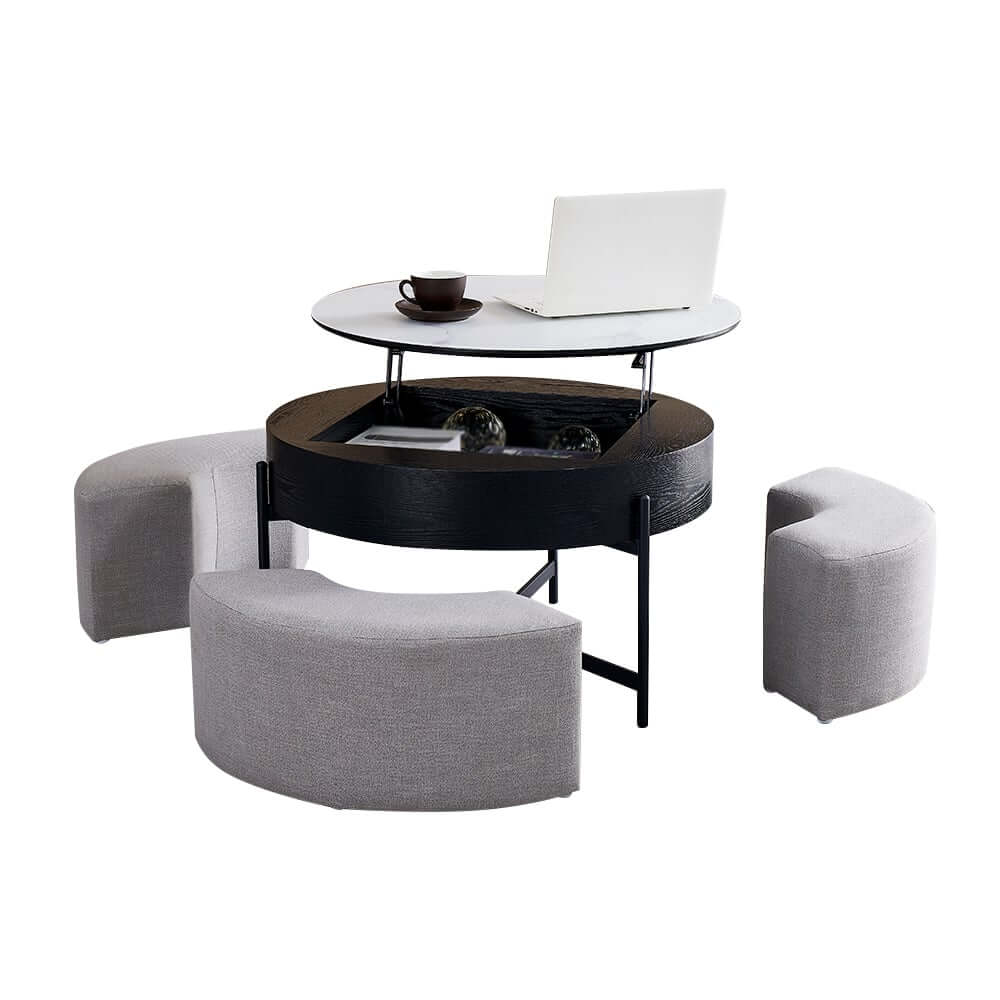 Modern White Lift-Top Coffee Table With Storage, Gold Base