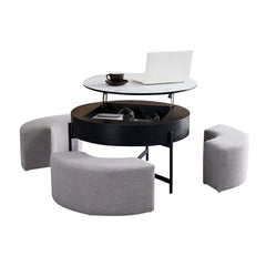 Modern White Lift-Top Coffee Table With Storage, Gold Base