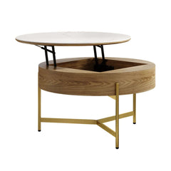 Modern White Lift-Top Coffee Table With Storage, Gold Base
