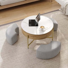 Modern White Lift-Top Coffee Table With Storage, Gold Base