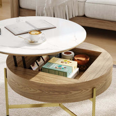 Modern White Lift-Top Coffee Table With Storage, Gold Base