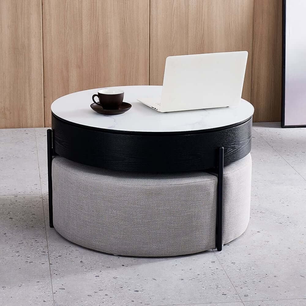 Modern White Lift-Top Coffee Table With Storage, Gold Base
