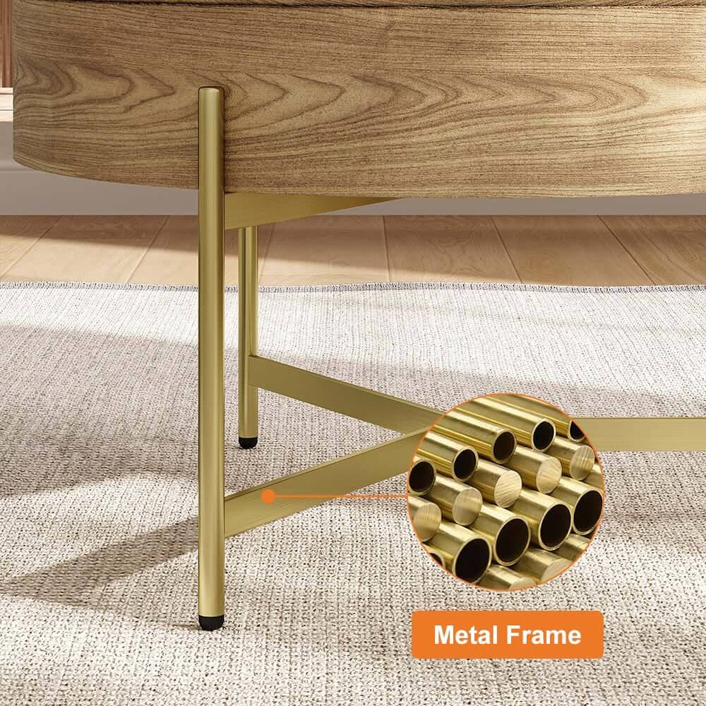 Modern White Lift-Top Coffee Table With Storage, Gold Base
