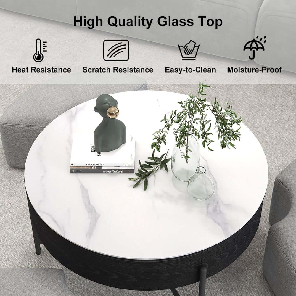 Modern White Lift-Top Coffee Table With Storage, Gold Base