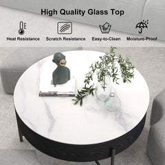 Modern White Lift-Top Coffee Table With Storage, Gold Base