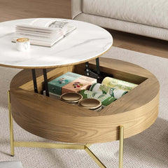 Modern White Lift-Top Coffee Table With Storage, Gold Base