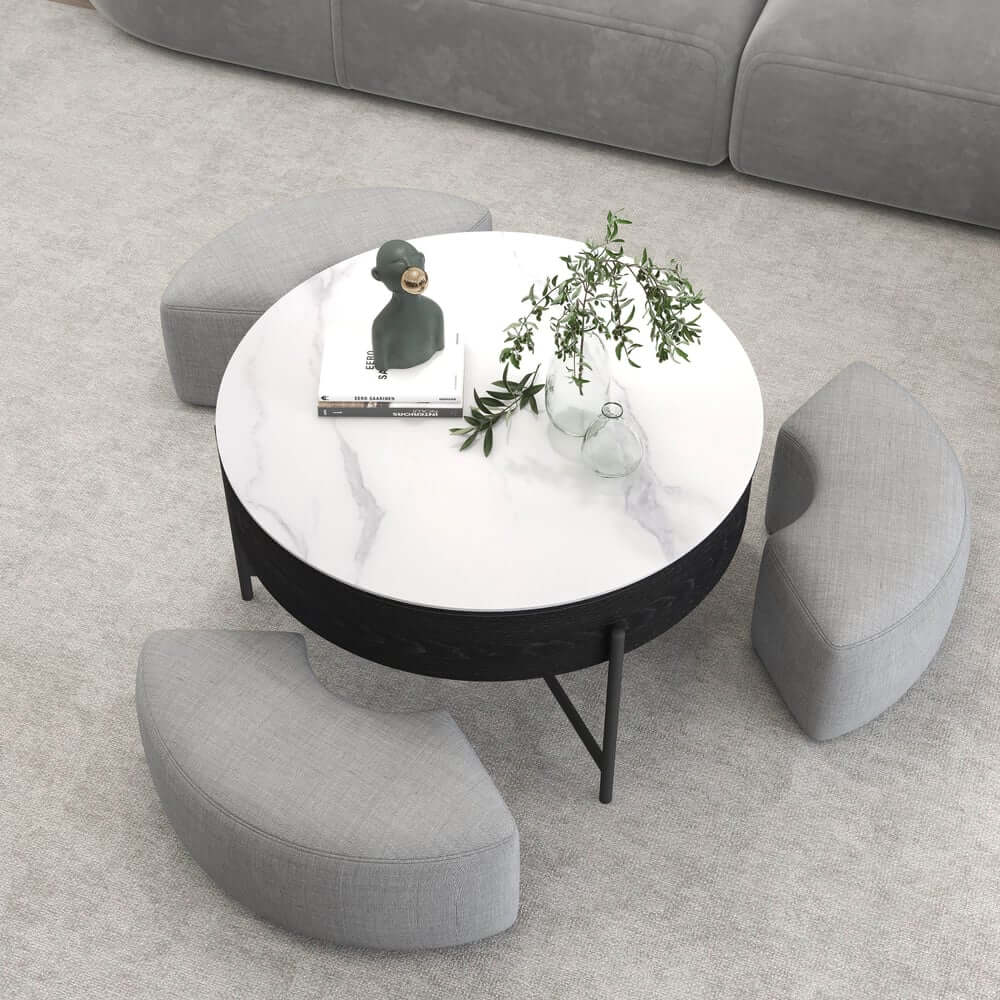 Modern White Lift-Top Coffee Table With Storage, Gold Base
