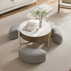 Modern White Lift-Top Coffee Table With Storage, Gold Base