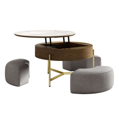 Modern White Lift-Top Coffee Table With Storage, Gold Base