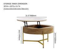 Modern White Lift-Top Coffee Table With Storage, Gold Base Dimensions
