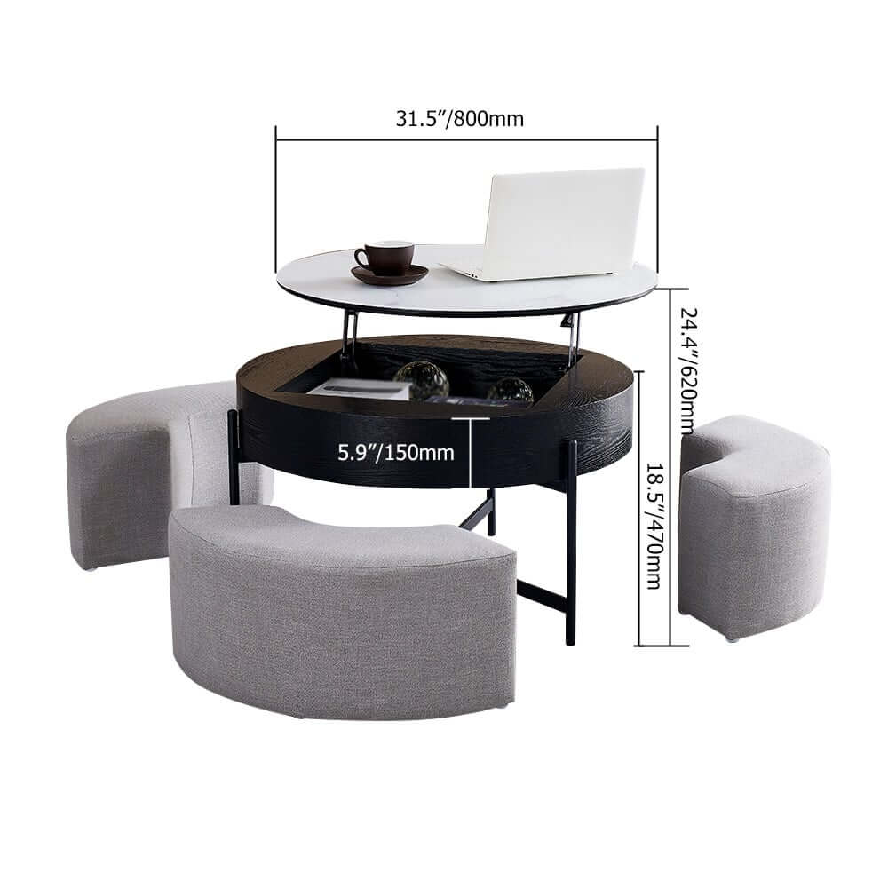 Modern White Lift-Top Coffee Table With Storage, Gold Base Dimensions