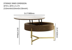 Modern White Lift-Top Coffee Table With Storage, Gold Base Dimensions