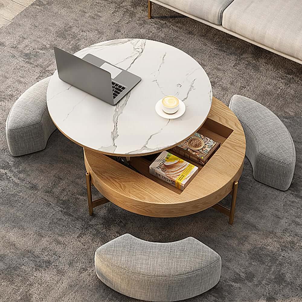 Modern White Lift-Top Coffee Table With Storage, Gold Base Main Product Image