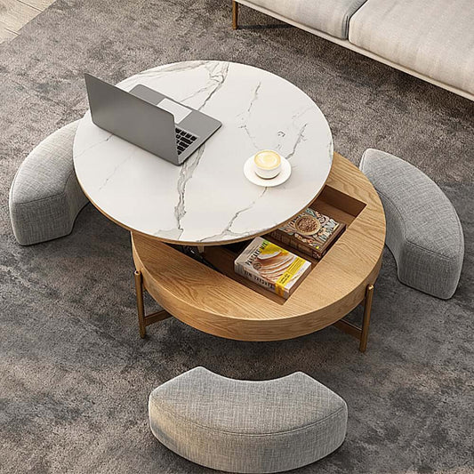 Modern White Lift-Top Coffee Table With Storage, Gold Base Main Product Image