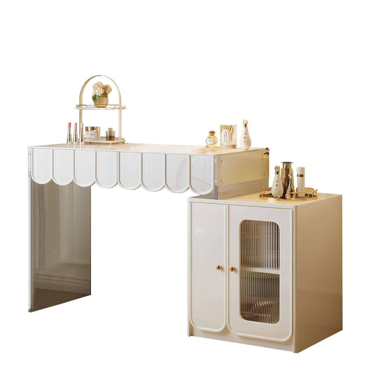 Modern White Makeup Vanity with Sintered Stone Top and Optional LED Mirror