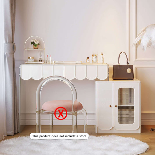 Modern White Makeup Vanity with Sintered Stone Top and Optional LED Mirror