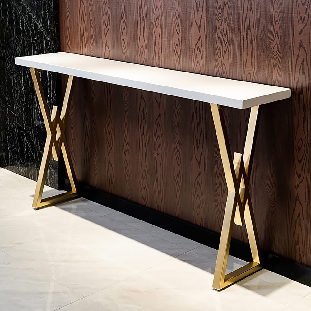 Modern White MDF Bar Counter With Gold Metal Base