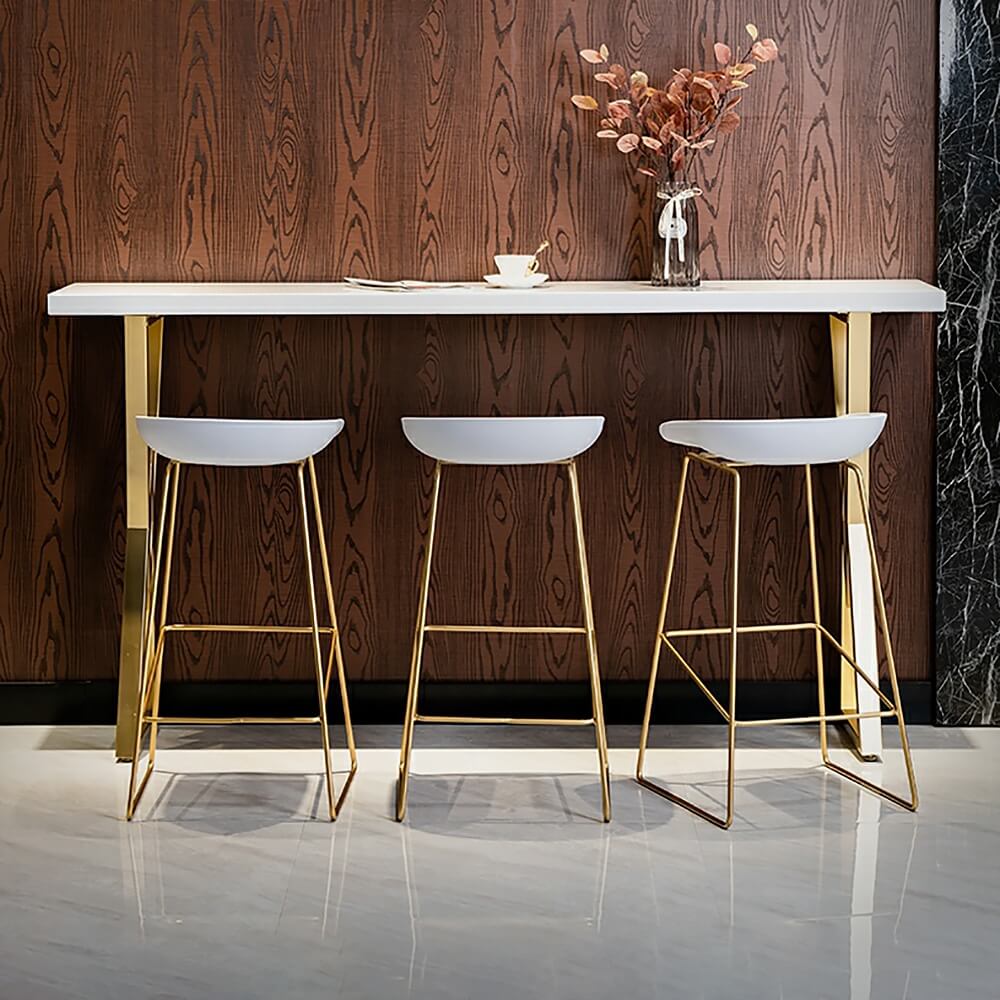 Modern White MDF Bar Counter With Gold Metal Base