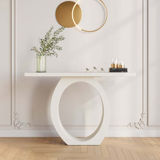 Modern White MDF Console Table with Abstract Base