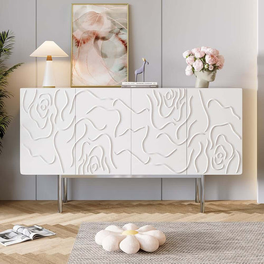 Modern White MDF Sideboard With Ornamental Carved Doors Main Product Image