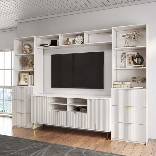 Modern White Metal Entertainment Center With 8 Drawers