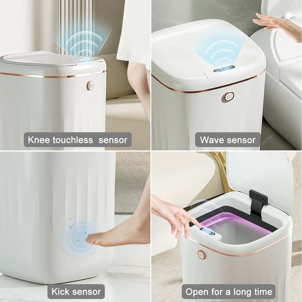 Modern White Motion Sensor Trash Can with Waterproof Design