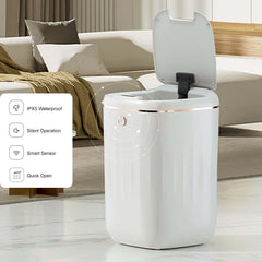 Modern White Motion Sensor Trash Can with Waterproof Design