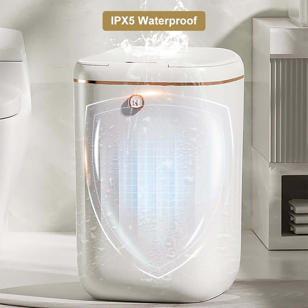 Modern White Motion Sensor Trash Can with Waterproof Design