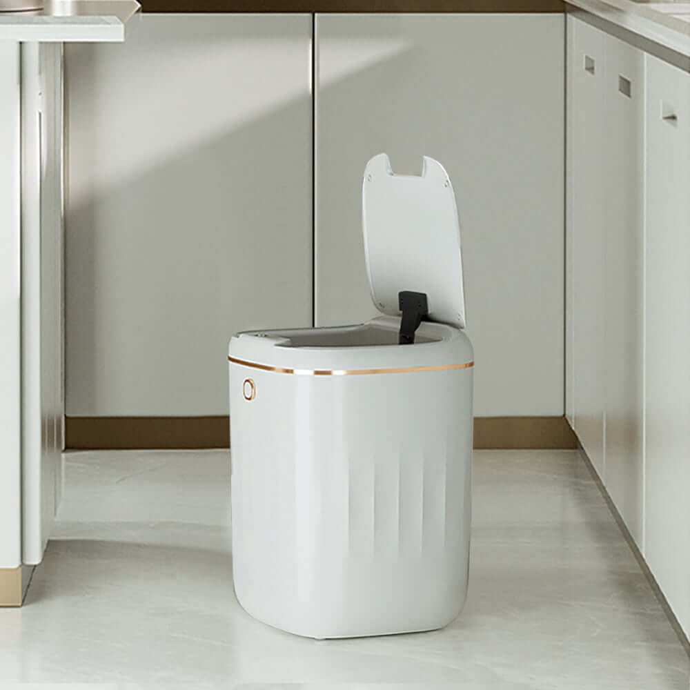 Modern White Motion Sensor Trash Can with Waterproof Design