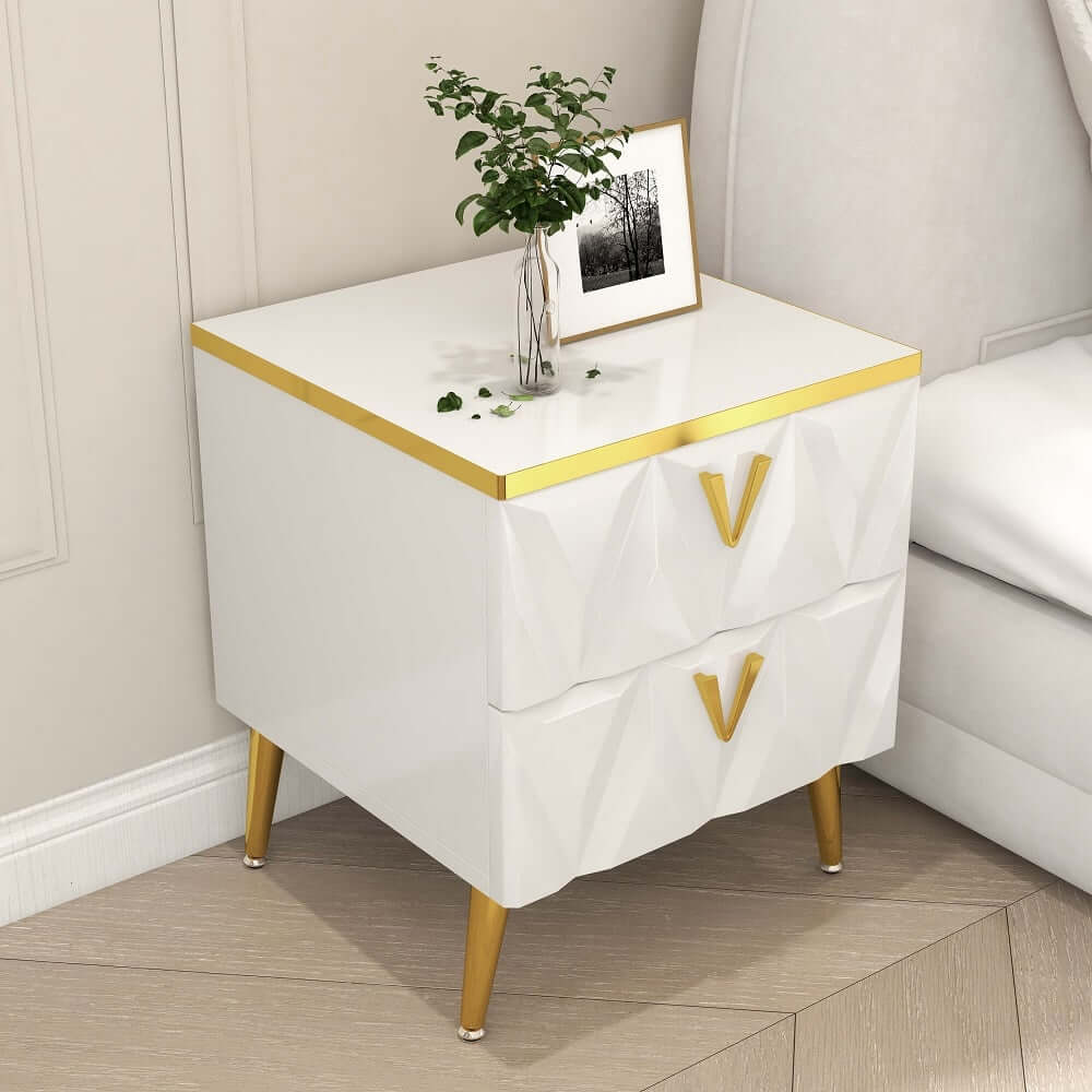 Modern White Nightstand With Drawers, Engineered Wood