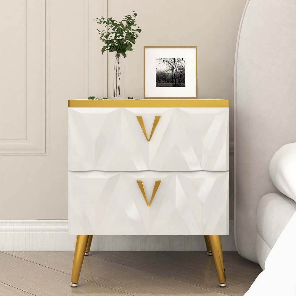 Modern White Nightstand With Drawers, Engineered Wood