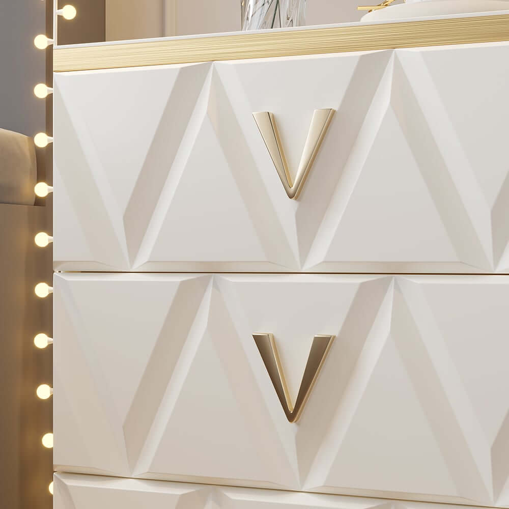 Modern White Nightstand With Drawers, Engineered Wood