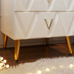 Modern White Nightstand With Drawers, Engineered Wood