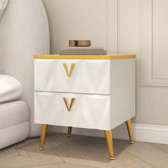 Modern White Nightstand With Drawers, Engineered Wood