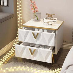 Modern White Nightstand With Drawers, Engineered Wood