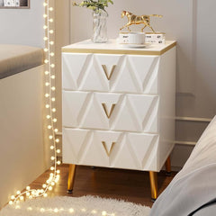 Modern White Nightstand With Drawers, Engineered Wood