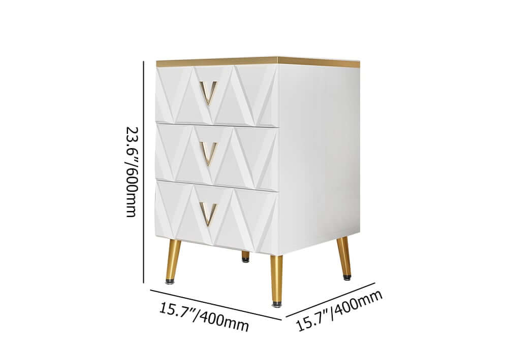 Modern White Nightstand With Drawers, Engineered Wood Dimensions