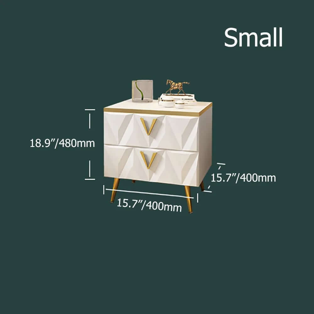 Modern White Nightstand With Drawers, Engineered Wood Dimensions