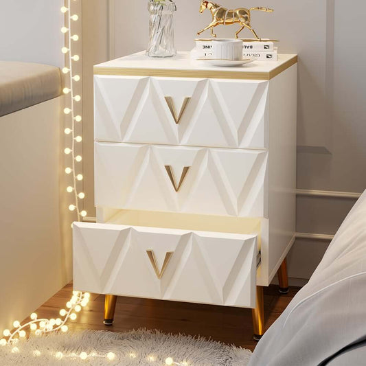 Modern White Nightstand With Drawers, Engineered Wood Main Product Image