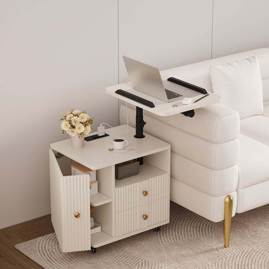 Modern White Nightstand With USB Ports & Open Storage