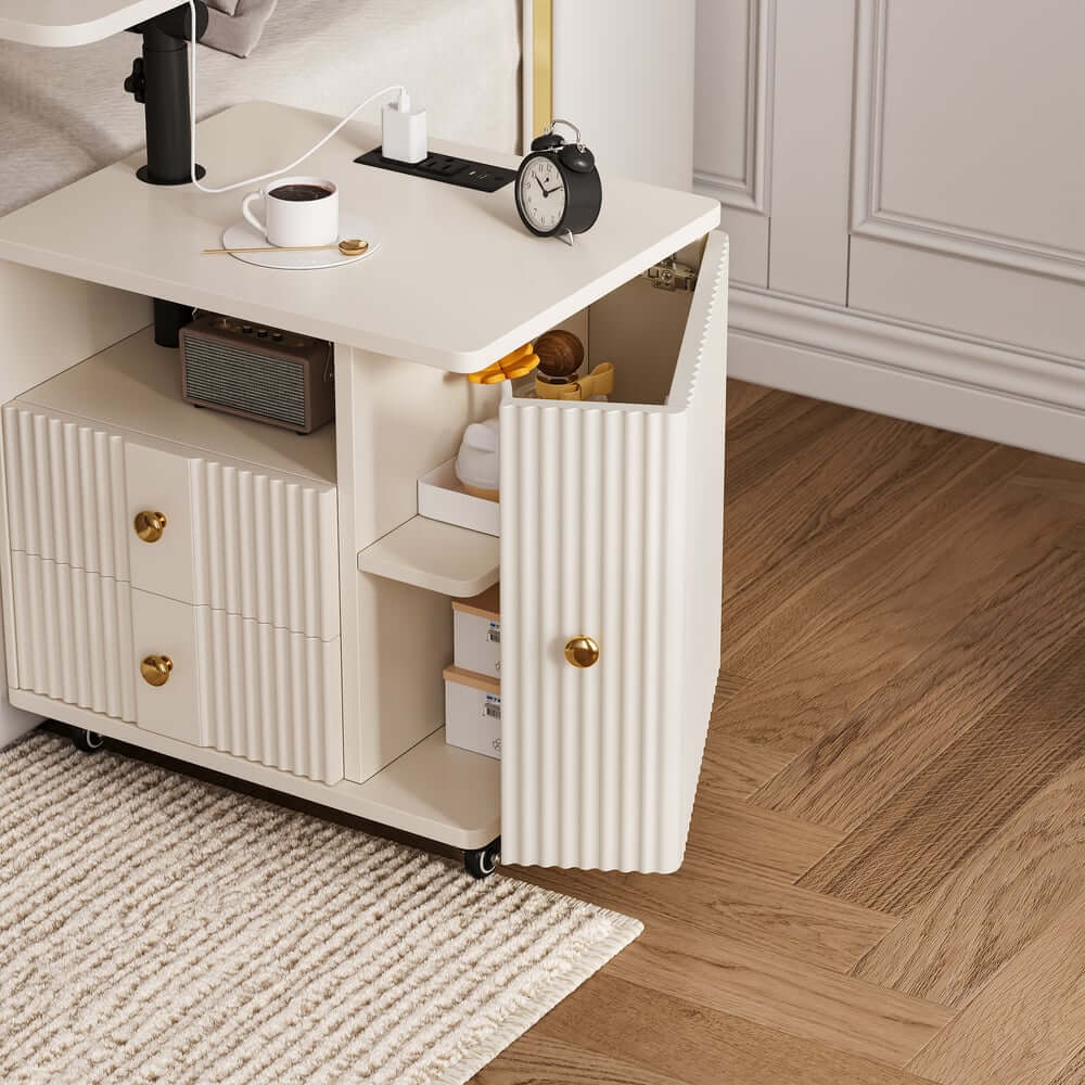 Modern White Nightstand With USB Ports & Open Storage