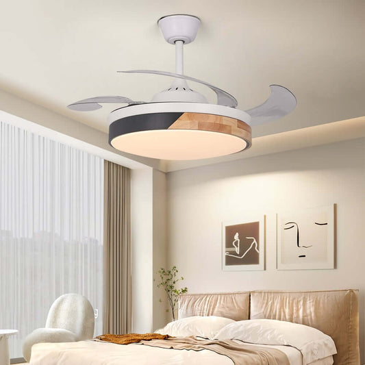 Modern White Oak Wood Ceiling Fan with Integrated LED Light