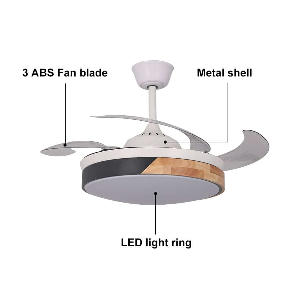 Modern White Oak Wood Ceiling Fan with Integrated LED Light