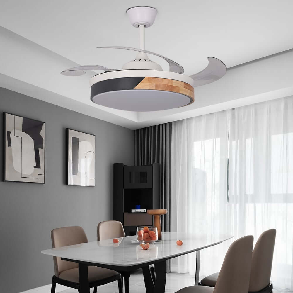 Modern White Oak Wood Ceiling Fan with Integrated LED Light
