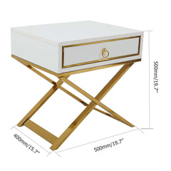 Modern White Pine Nightstand With Gold X Base